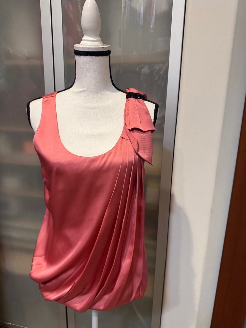 H&M Coral Pink Draped One-Shoulder Bow Tank Top